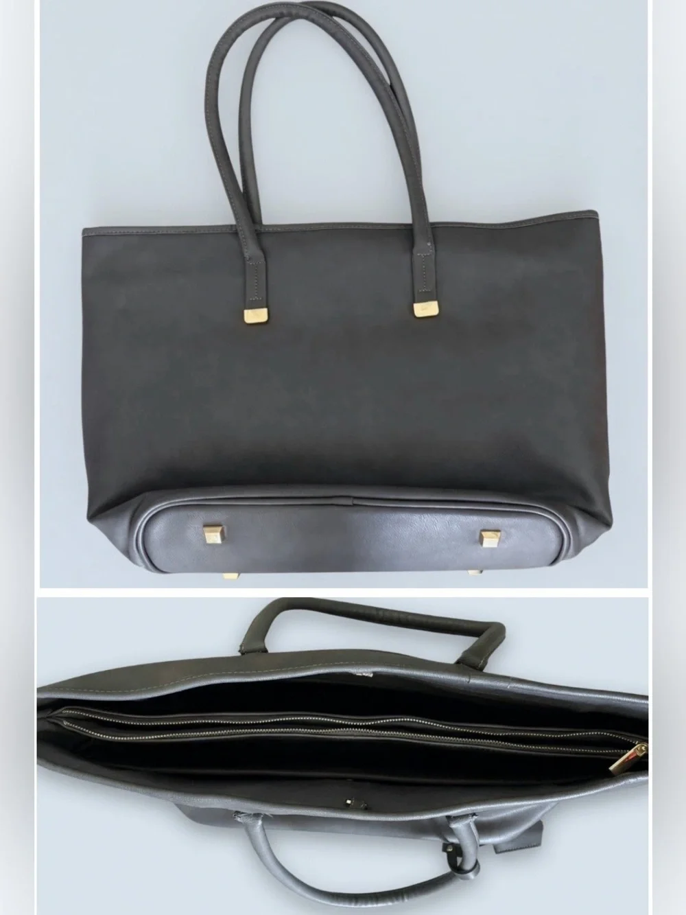Platinum Avenue gray faux leather 15” laptop tote bag